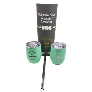 new home wine tumblers set of 2 green stainless steel tumblers with straws house